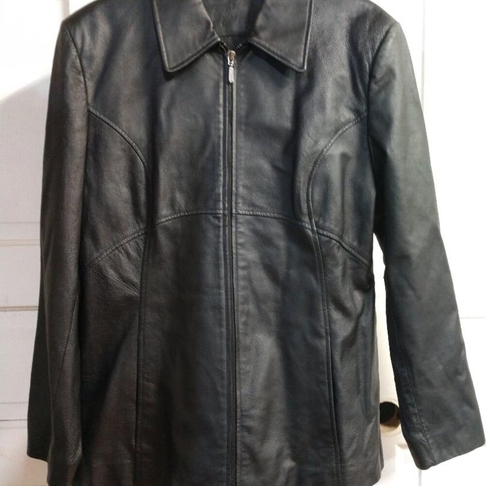 Black Leather Jacqueline Ferrar Jacket Size Large